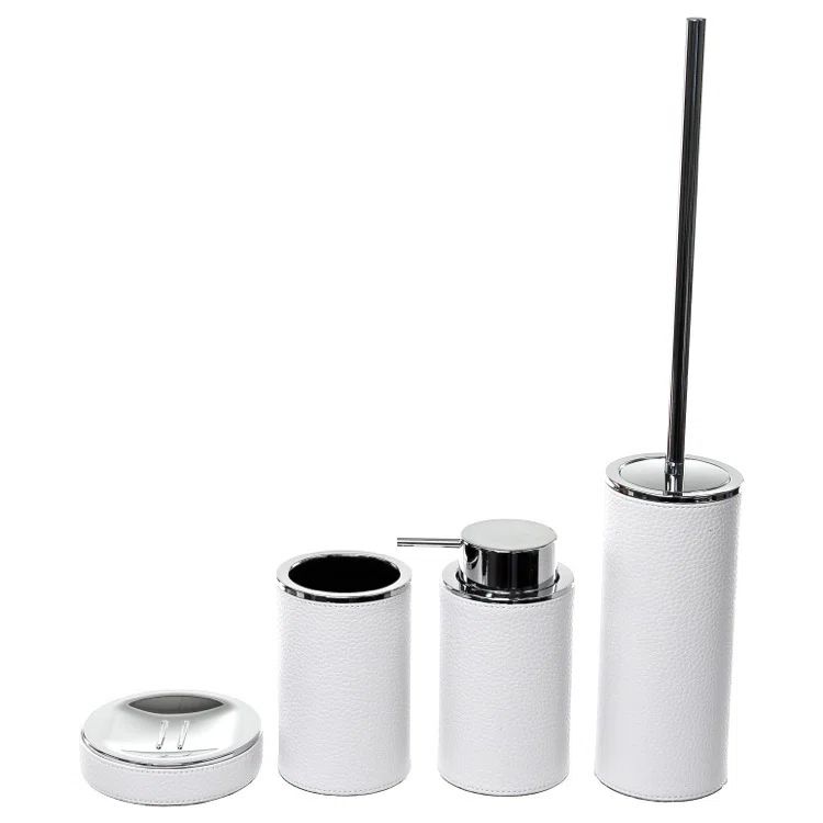 White Faux Leather 4-Piece Bathroom Accessory Set
