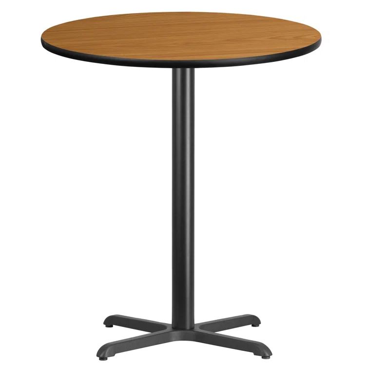 Natural Round Laminate Bar Height Table with Black Metal Base