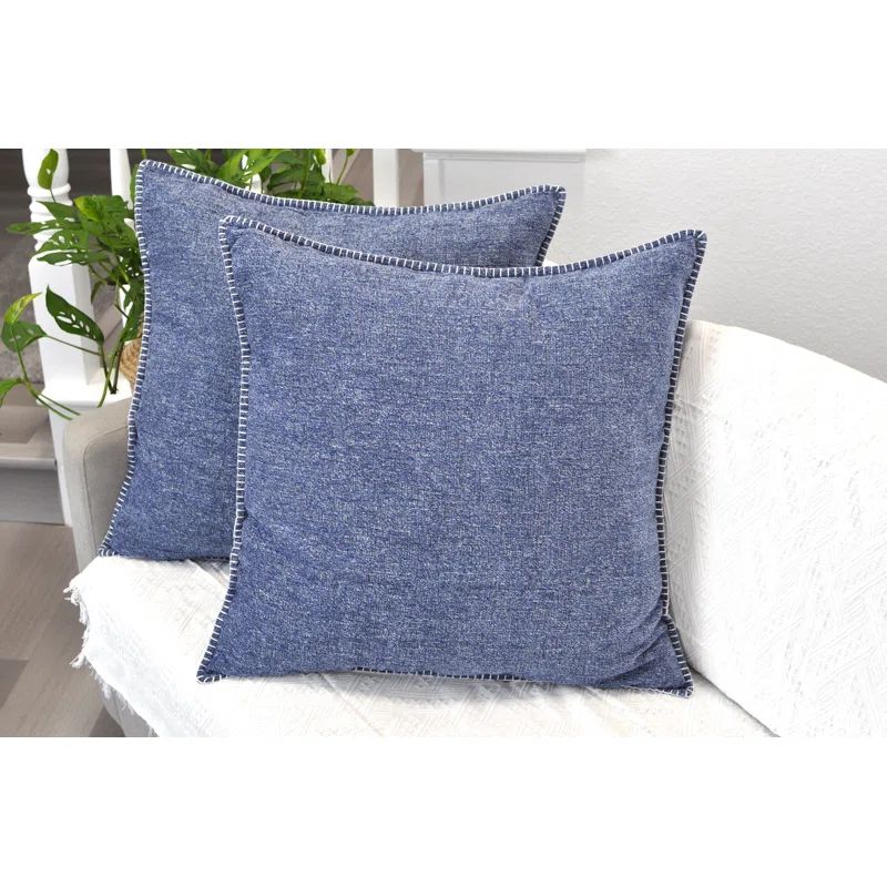 Oveesha Tassel Soft Chenille Throw Pillow Covers With Stitched Edge (Set of 2)