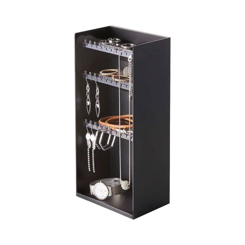 Compact Adjustable Black Metal Jewelry and Makeup Organizer