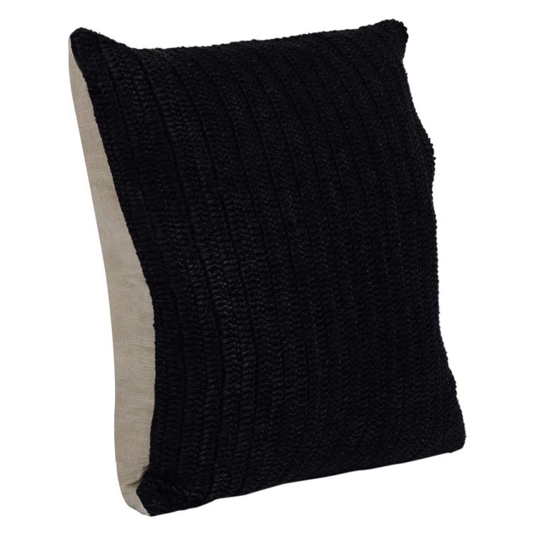 Rosie 22" Black and Beige Knitted Linen Square Throw Pillow