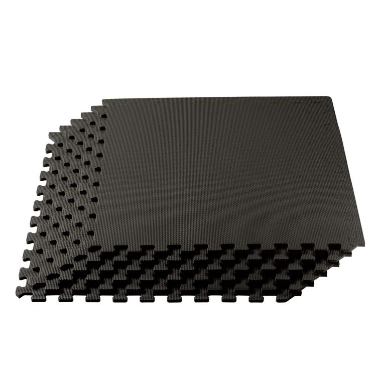 Black EVA Foam Interlocking Floor Tiles, 24 Square Feet, 3/8 Inch Thick