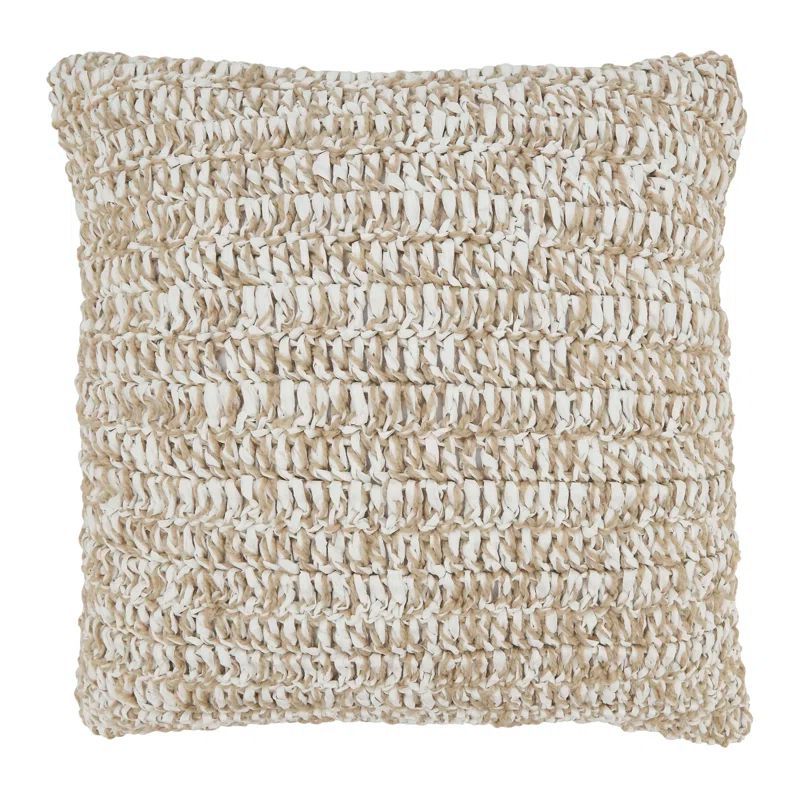 Natural Raffia Poly Filled Square Outdoor Throw Pillow