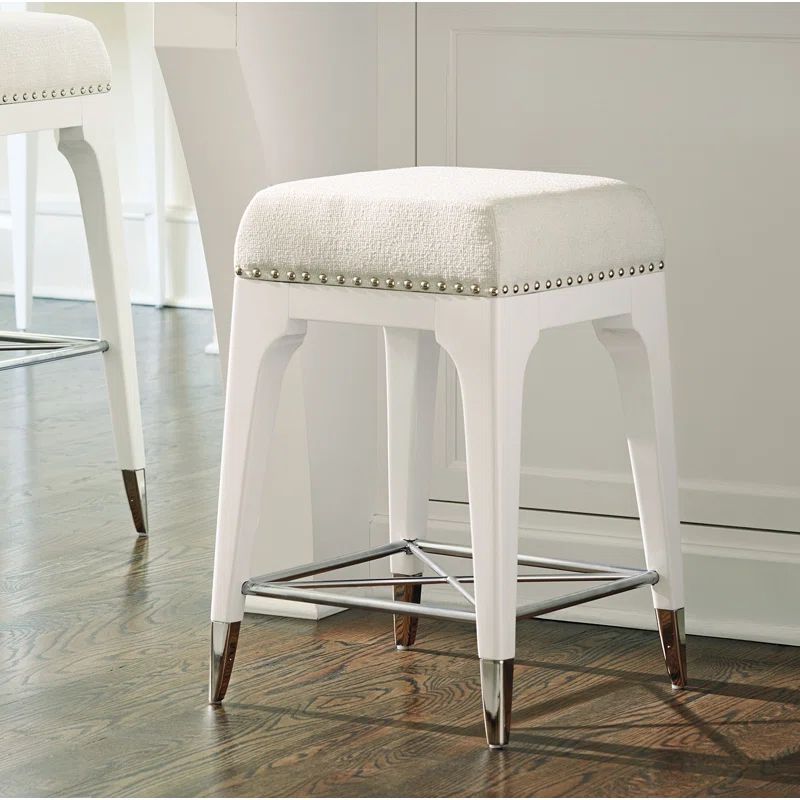 White Wood and Metal Transitional Counter Stool