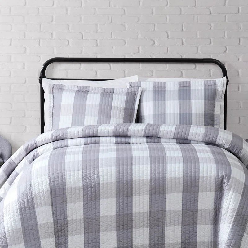 Gray Twin XL Reversible Microfiber Quilt Set