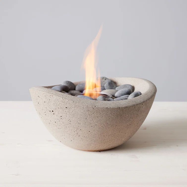 Sand Concrete Tabletop Gel Fuel Fire Bowl for Indoor/Outdoor Use