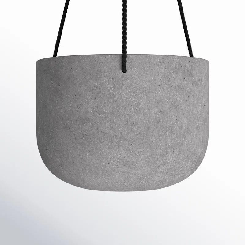 Light Gray Round Concrete Hanging Planter with Jute Rope