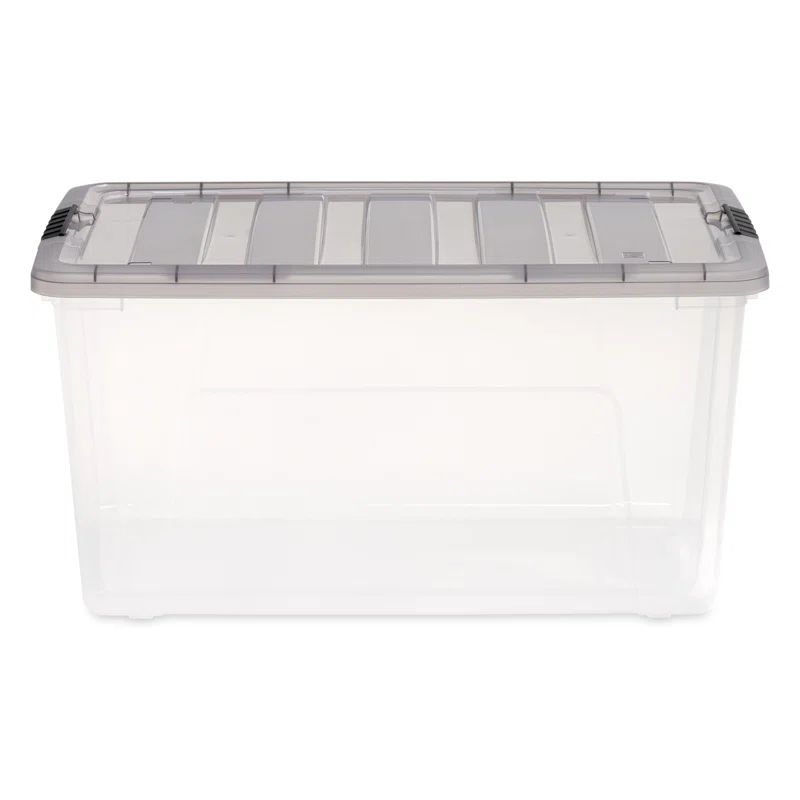 Clear 72 Qt Stackable Storage Bin with Gray Lid