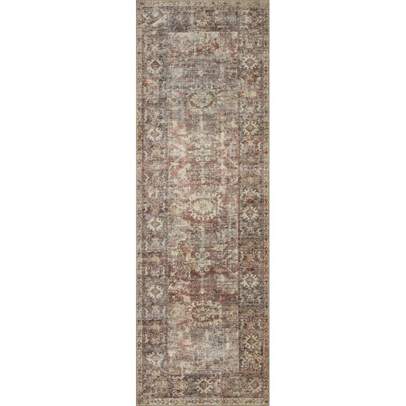 Georgie Ivory and Brown Floral Motif Synthetic Runner Rug