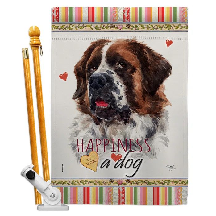 Happiness St. Bernard Dog Multicolor Polyester Garden Flag