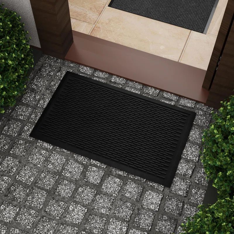 Black Rubber Non-Slip Outdoor Doormat, 18" x 30"
