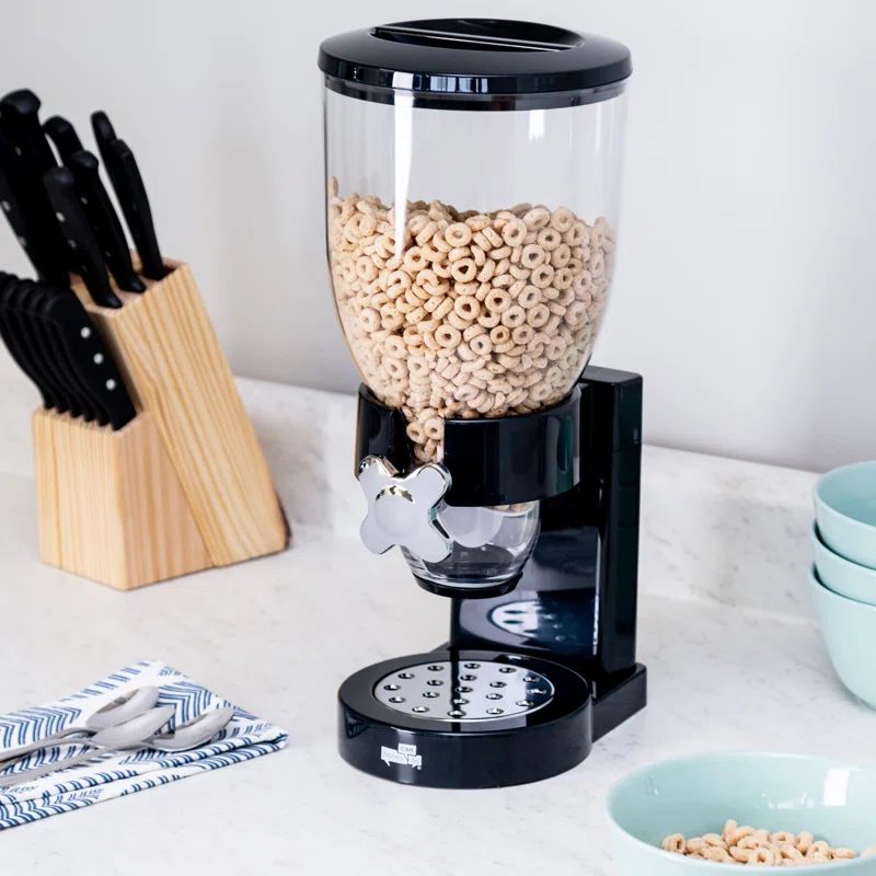 Black and Chrome Round Dry Food Dispenser with Twist Lock