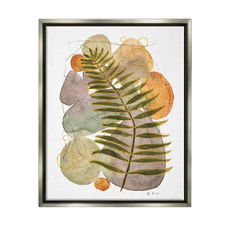 Layered Fern Leaf Abstract Canvas Art in Luster Gray Frame