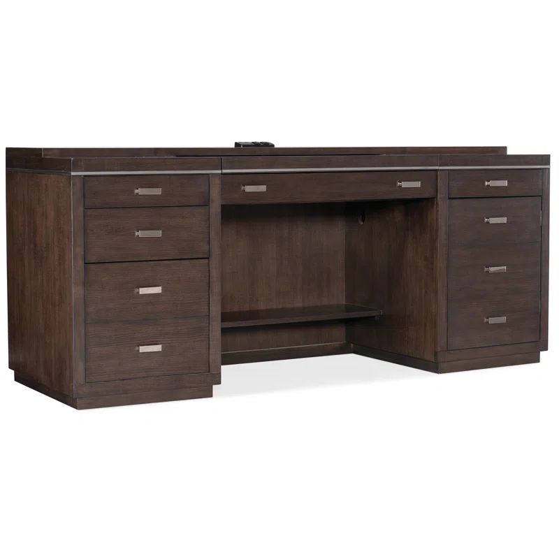 Transitional Brown Executive Desk with Hutch and Power Outlets