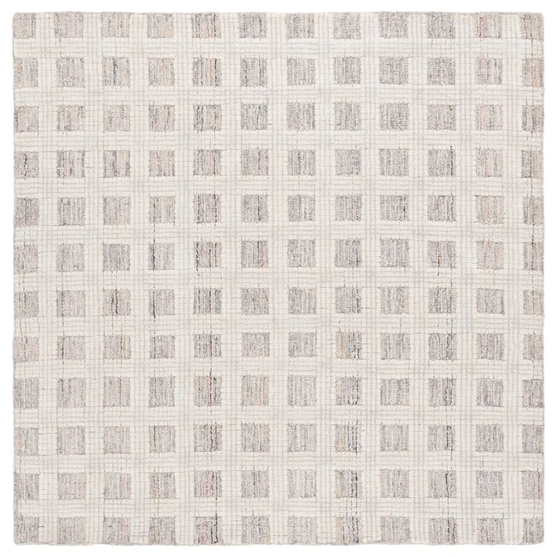 Ivory and Gray Hand-Tufted Wool Square Rug 72"