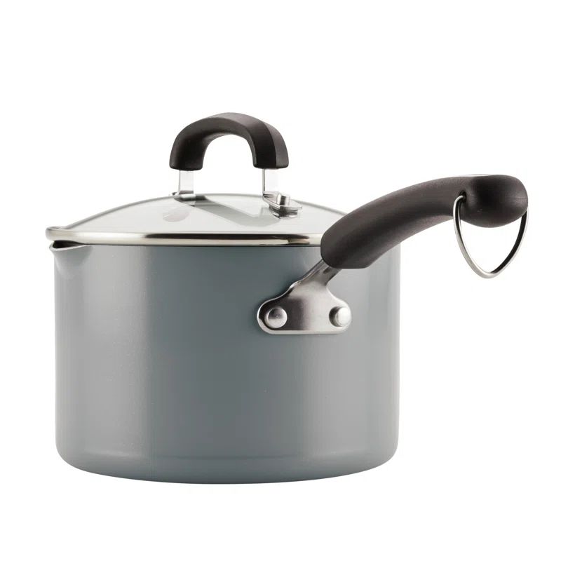 Gray Aluminum Nonstick Saucier with Pour Spout and Lid