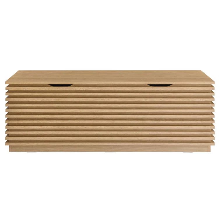 Oak Mid-Century Modern Storage Bench with Hinged Top