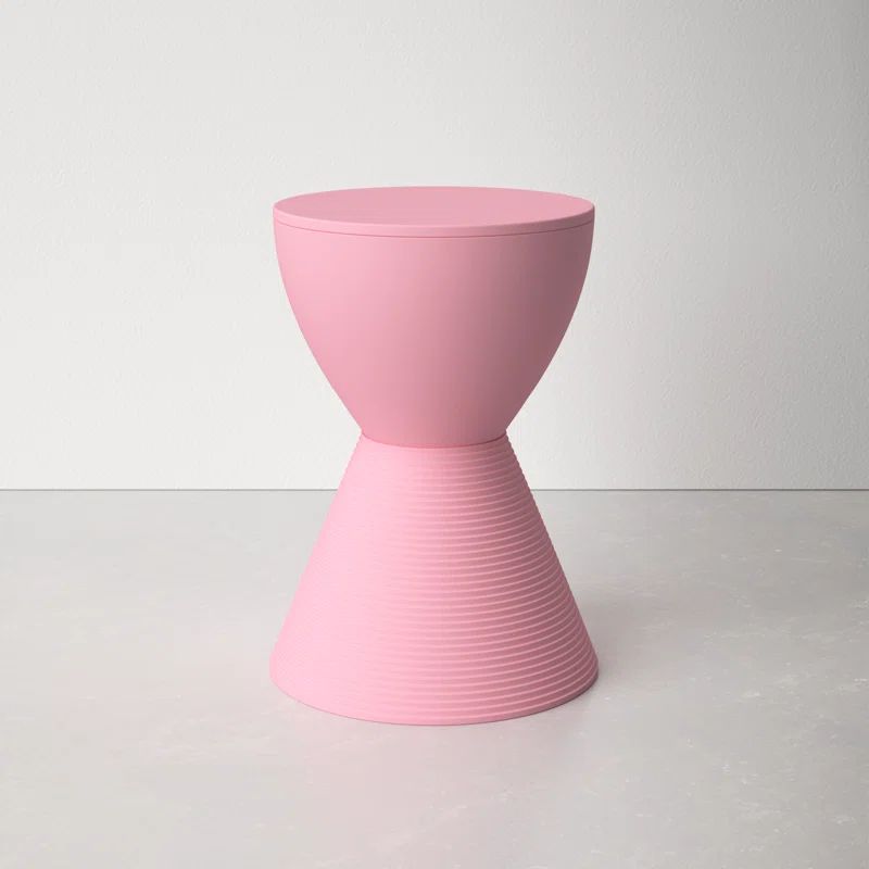 Pink Hourglass Ribbed Acrylic Side Table with Storage