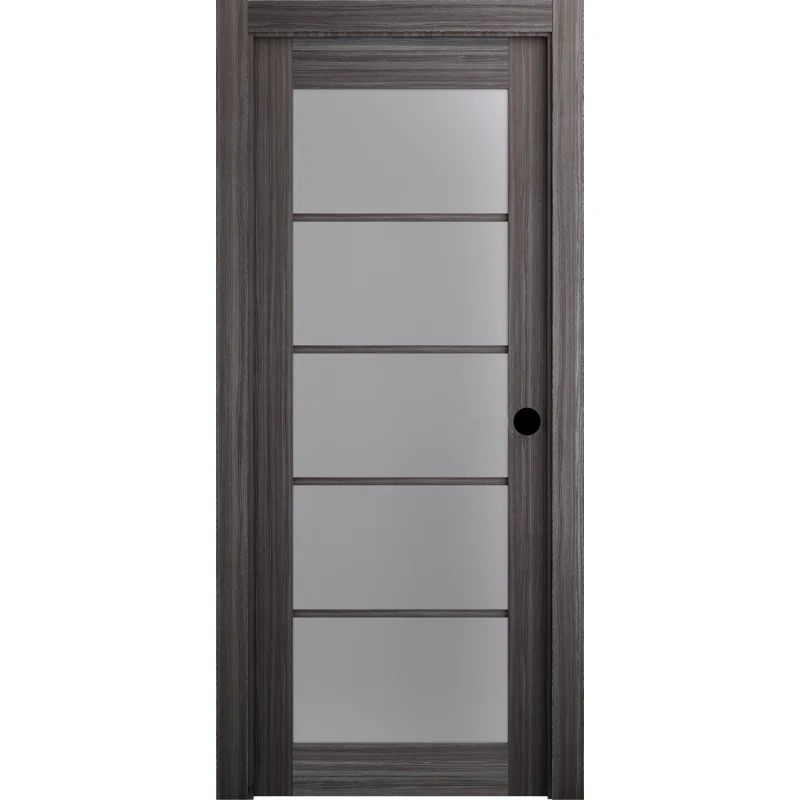 Gray Oak and Frosted Glass Prehung Interior Door, 31.75" x 79.37"