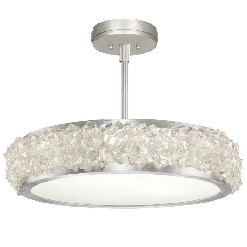 Lunar Halo 23" Silver Leaf Drum LED Semi-Flush Mount with Rough Cut Crystal