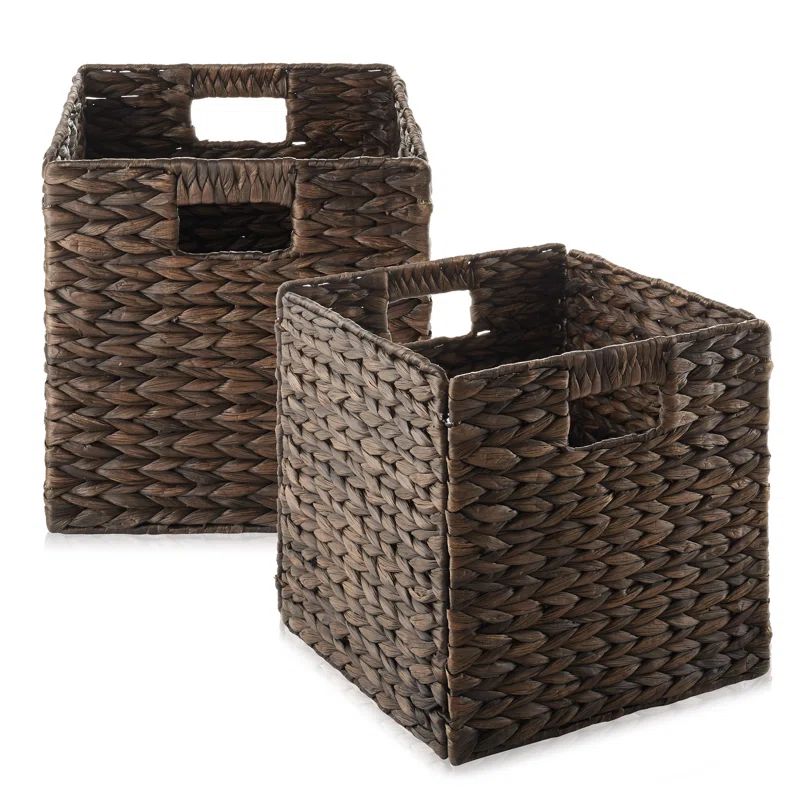 Espresso Water Hyacinth Woven Storage Baskets, 10.5" x 10.5", Set of 2