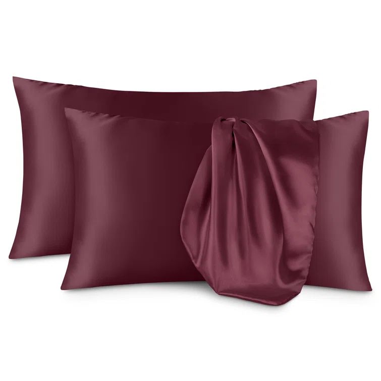 Luxurious Burgundy Satin Standard Pillowcase Set
