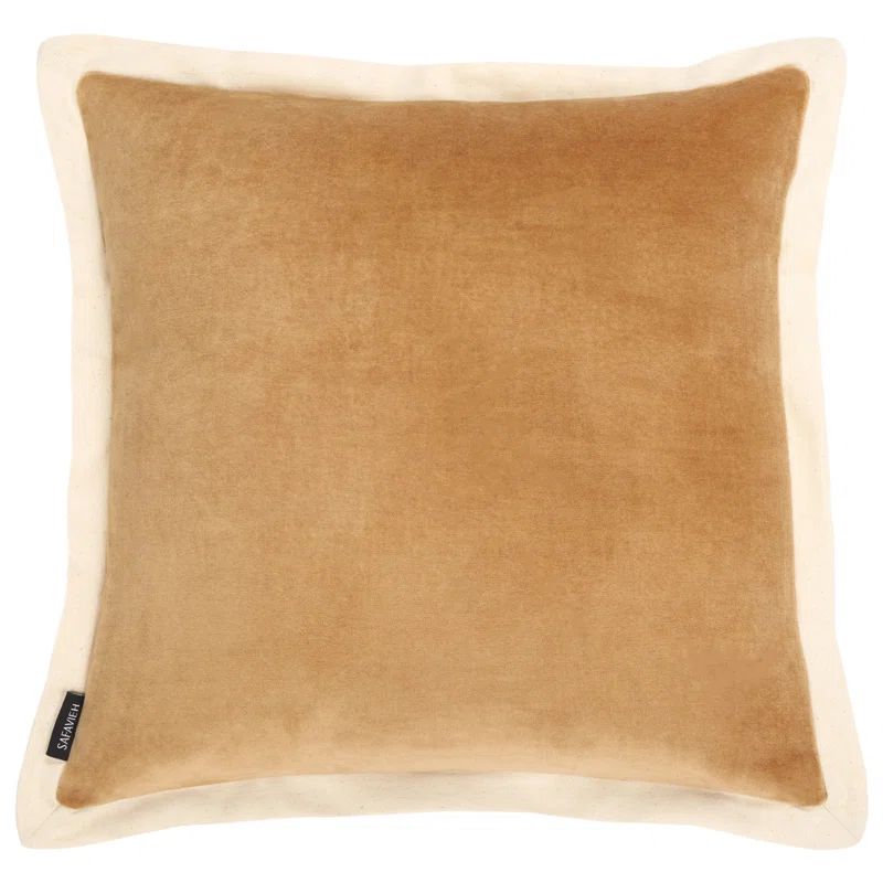 Camel and Natural Cotton Square Throw Pillow, 18" x 18"