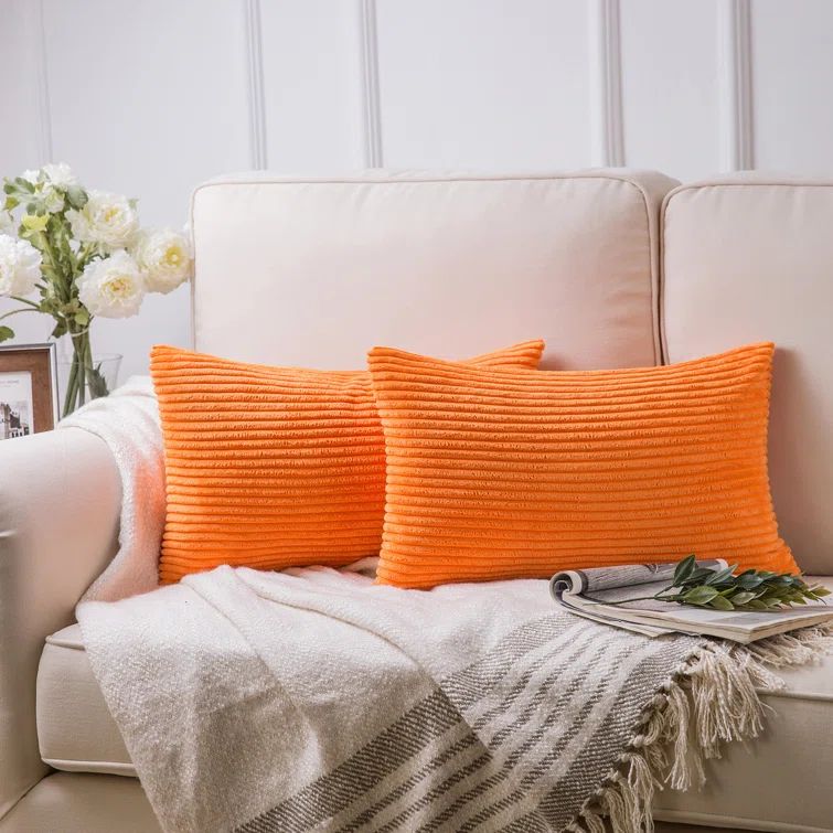20" Corduroy Striped Velvet Throw Pillow Covers, Set of 2
