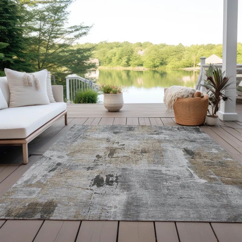 Gray Abstract Washable Synthetic Area Rug 46" x 30"