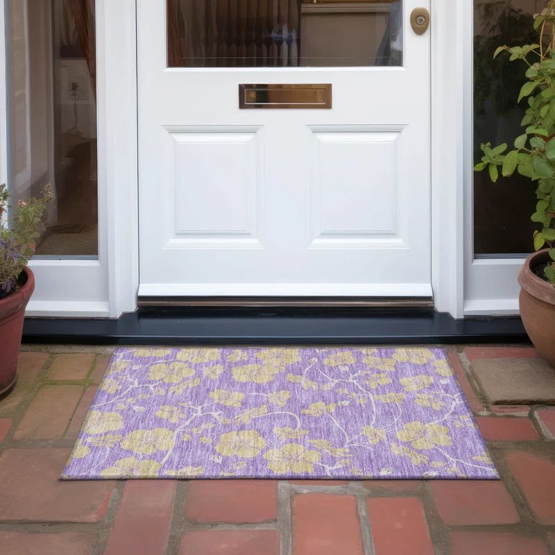 Purple Floral Synthetic Washable Rectangular Rug 30" x 20"