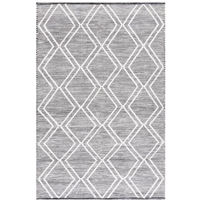 Handmade Black and Ivory Geometric Polyester Area Rug, 4' x 6'
