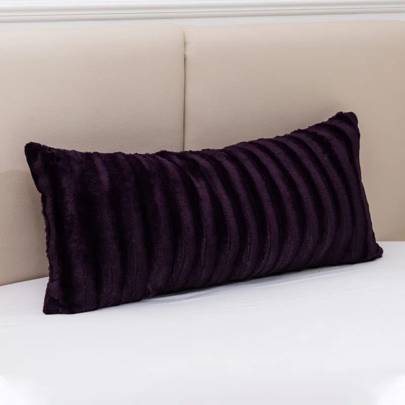 Purple Faux Fur Long Body Pillow with Micro-Plush Side