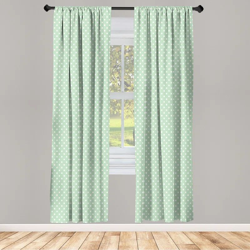 Mint Green and White Polka Dot Rod Pocket Curtain Panels, 63-inch