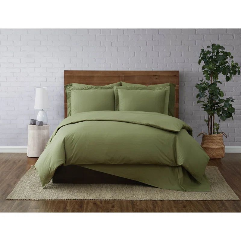 Olive Green Cotton Percale King Duvet Cover Set