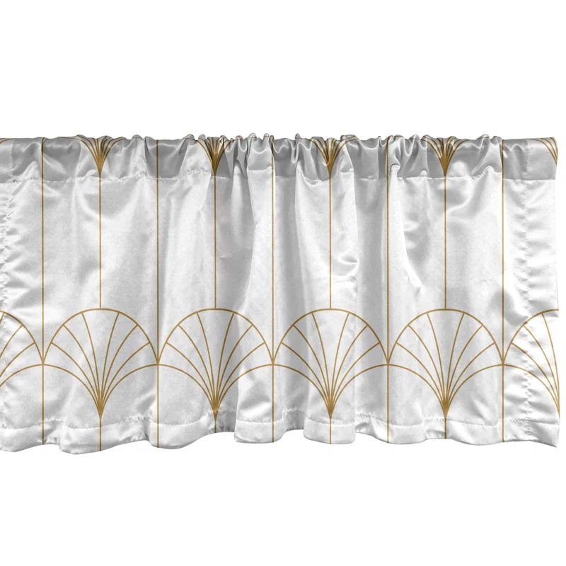 White Sand Brown Satin Geometric Rod Pocket Valance