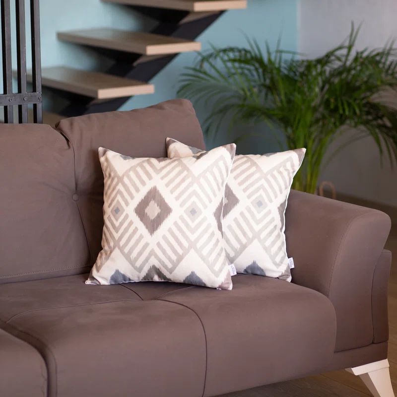 Tortilla Brown Ikat Polyester Reversible Pillow Covers, Set of 2