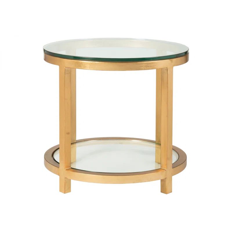 Renaissance Gold Leaf 28" Round Metal & Glass End Table