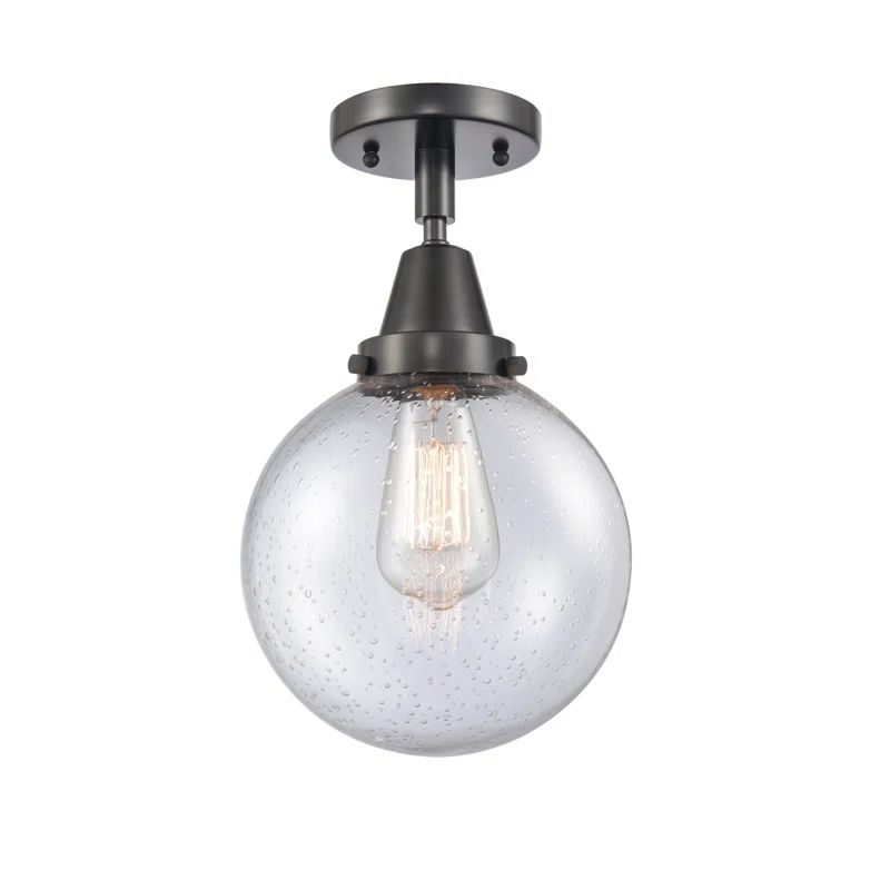 Matte Black and Glass Globe Flush Mount Light
