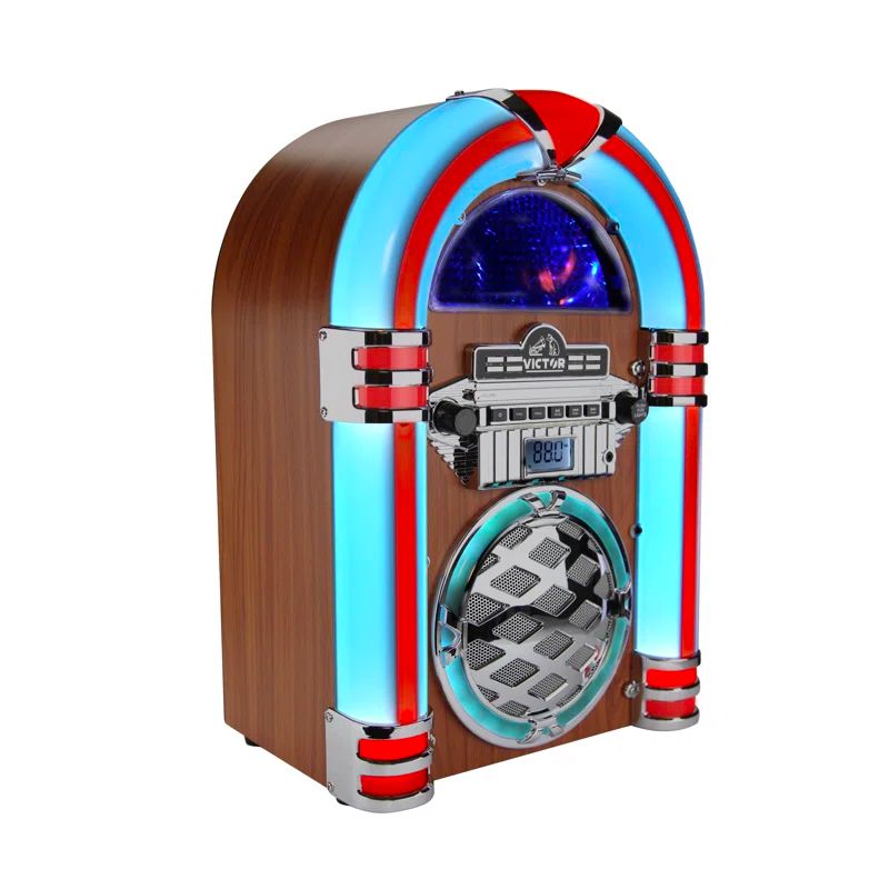 Mahogany Retro Bluetooth Jukebox with Multicolor LED Lighting