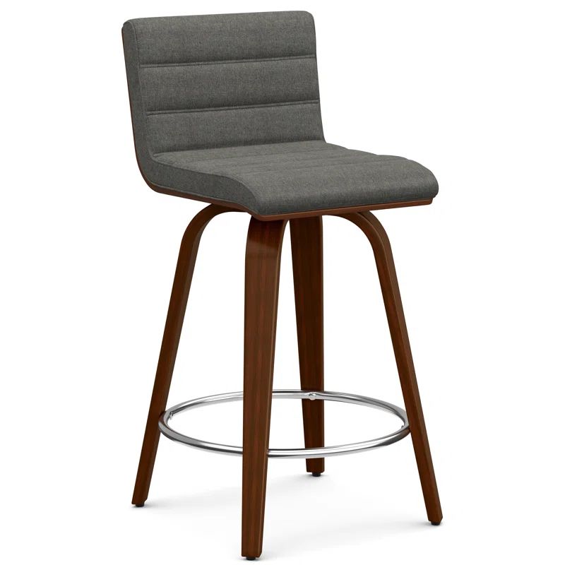 Gray Linen and Wood Swivel Counter Stool