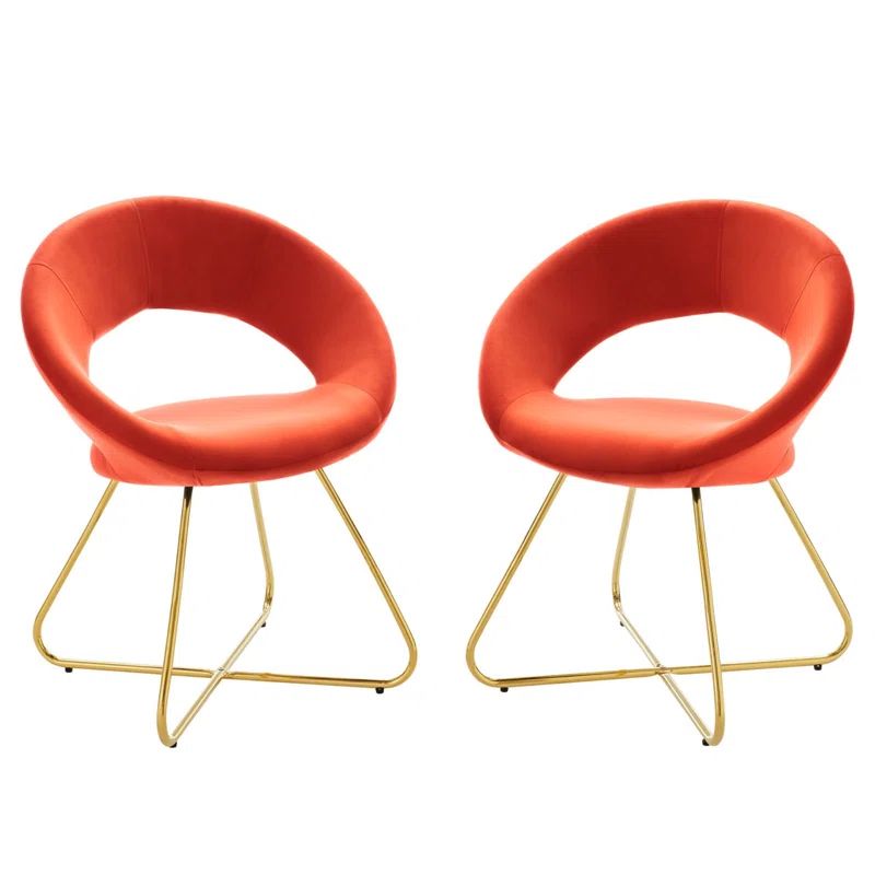 Gold Orange Velvet Upholstered Side Chair with Metal Legs