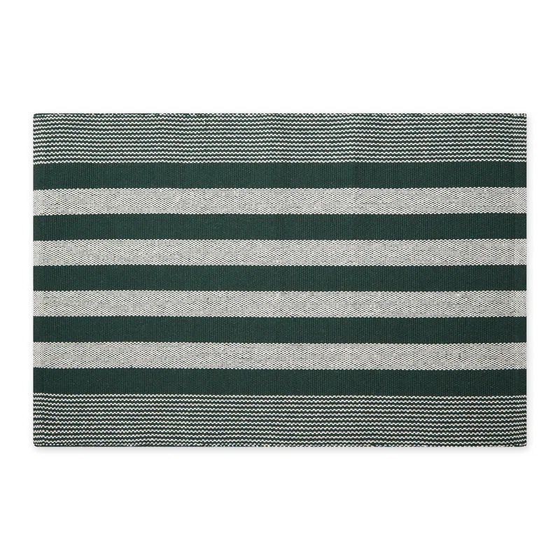 Hunter Green Handwoven Stripe Rectangular Cotton Rug 2x3 Ft