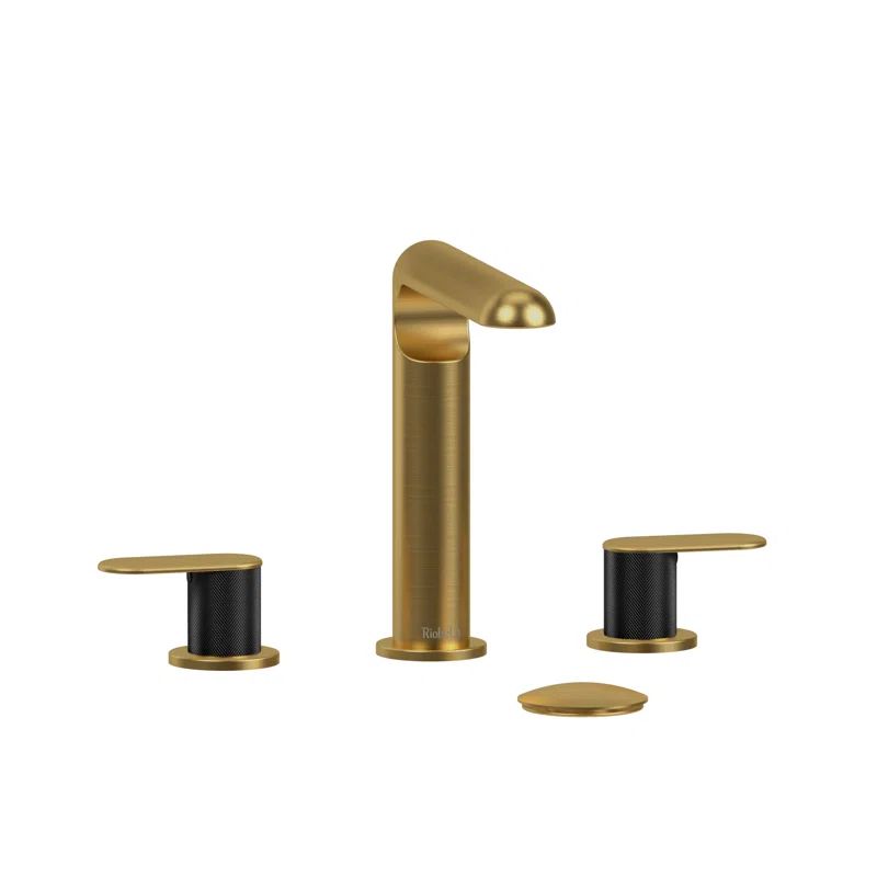 Brushed Gold and Black Widespread Bathroom Faucet with Drain Assembly
