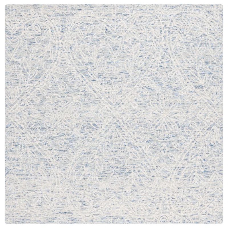 Blue and Ivory 6' Square Hand Tufted Wool Rug