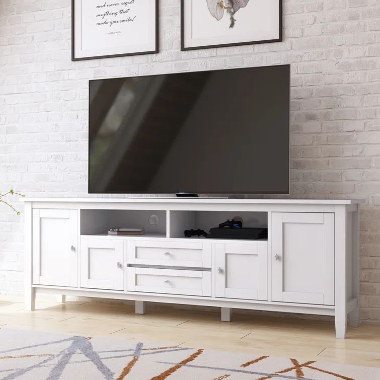 White Solid Wood 72-Inch TV Media Stand with Cabinets