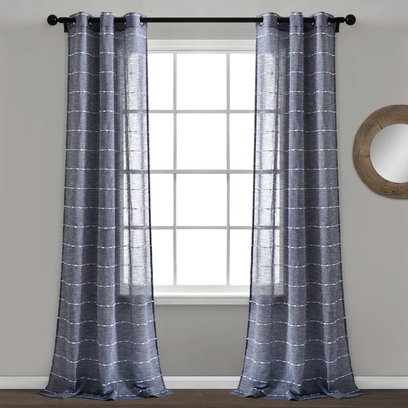 Navy Sheer Polyester Grommet Window Curtain Panels, 38"W x 108"L