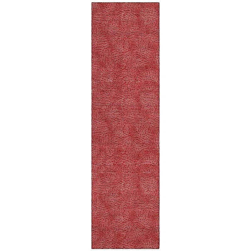 Red Geometric Synthetic Indoor/Outdoor Runner Rug, 2'3" x 7'6"