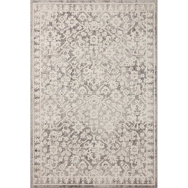 Ivory and Gray Rectangular Synthetic Area Rug 7'10" x 10'