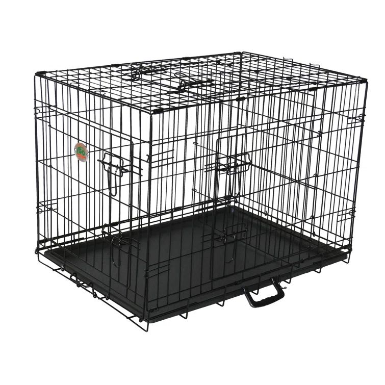 Extra Large Black Metal 3-Door Collapsible Pet Crate