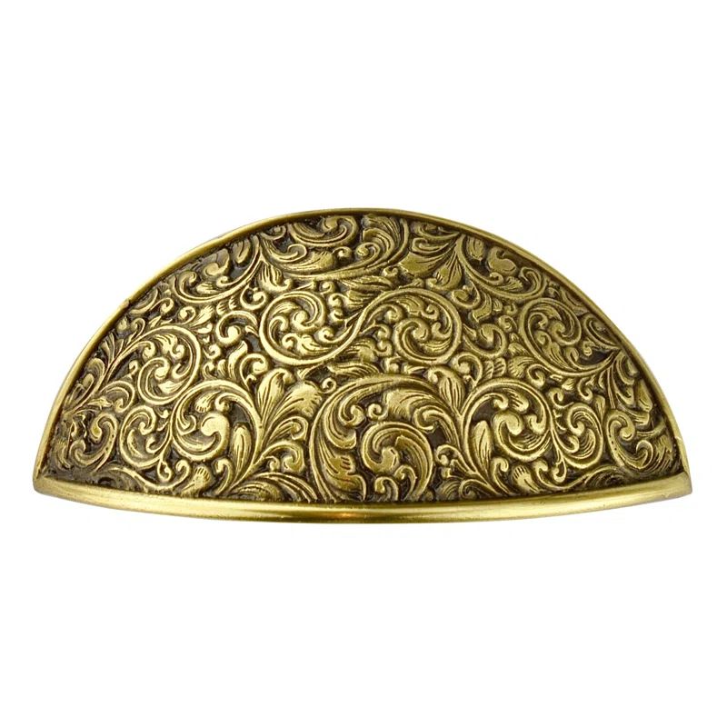 Antique Brass Ornate Cup Pull with Mounting Hardware